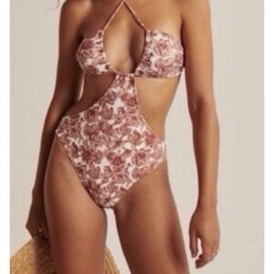 Abercrombie & Fitch One-Piece Swimsuit Womens XL White Brown‎ Floral Print